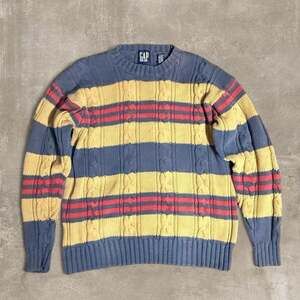 Vintage Y2K Gap Striped Cable Knit Sweater, Multi-Color Crewneck, Unisex